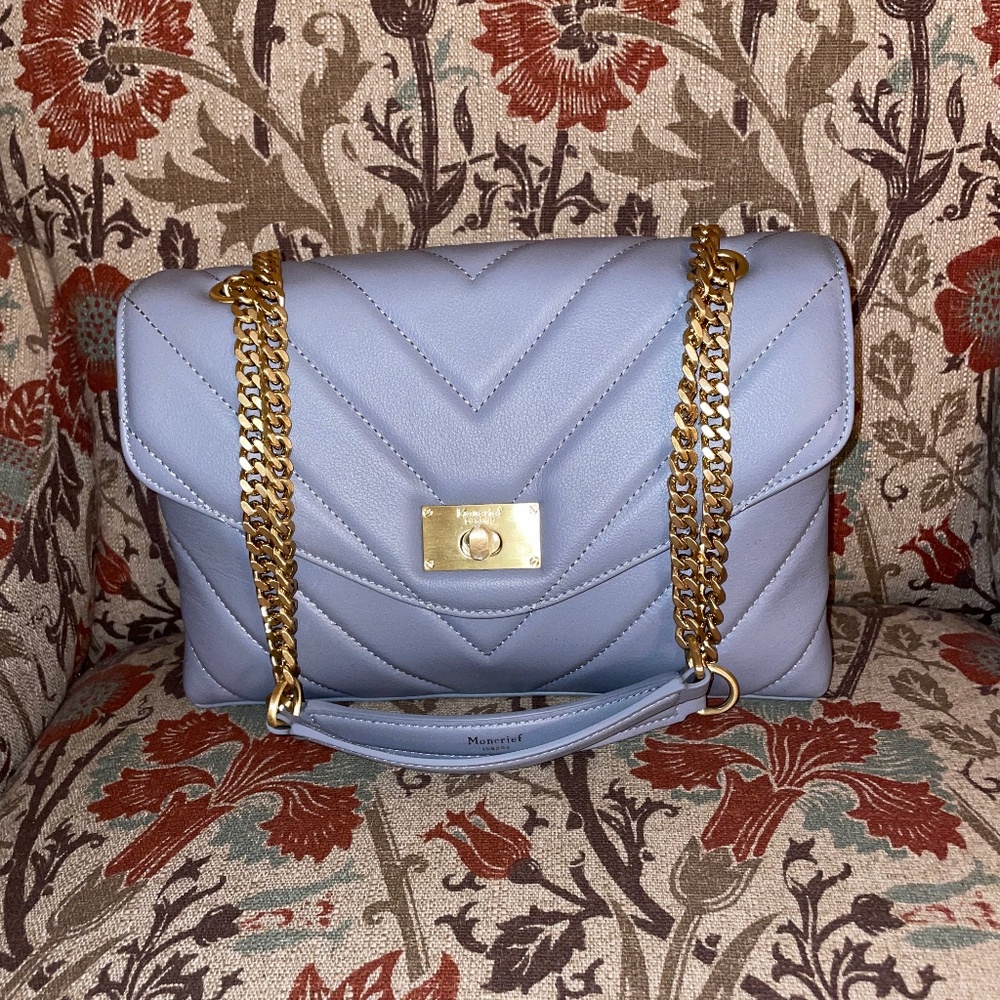 Moncrief London Gray Quilted Leather Shoulder Bag NWT